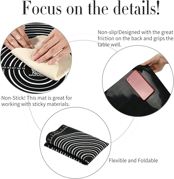 Super Kitchen Non-Slip Silicone Pastry Mat 28 x20 for Non Stick Baking Mats, Countertop Placemats, Dough Rolling, Kneading/Fondant/Pie Crust Pad