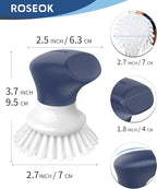 ROSEOK Dish Scrub Brush,Self-Standing Palm Brush with Ergonomic Grip for Cleaning Dishes,Non-Stick Pans and Sinks,Navy Blue,2 Pack