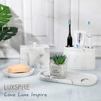 Luxspire Soap Dish, Resin Soap Tray Soap Holder Container Box, Marble Pattern Oval Soap Plate Case, Sponge Dish Scrubbers Tray Holder for Bathroom Vanity Shower Kitchen Sink Counter Top, Gravel White