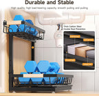 Sevenblue 2 Packs Under Sink Organizer, Height Adjustable 2 Tier Under Kitchen Sink Organizer, Multi-Purpose Storage Shelf for Kitchen Bathroom Cabinet (Black, Large)