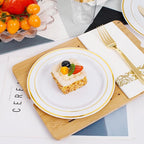 350 Pieces White and Gold Plastic Plates - 50 Guest Dinnerware Set Include 100 Plates, 50 Gold Plastic Silverware, 50 Paper Napkins and 50 Cups for Wedding/Baby Shower/Spring/Birthday/Mother's Day