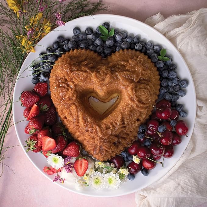Nordic Ware Wildflower Heart Bundt, 6 Cup, Toffee