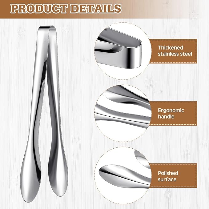 3 Pack Polished Stainless Steel Serving Tongs 6, 9 and 12 Inch Metal Food Silver Tong for Buffet Salad BBQ Grilling Heavy Duty Kitchen Utensils for Cooking Catering Wedding Party