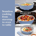 10 Inch Saute Pan with Lid, Ceramic Deep Frying Pans Nonstick, 4 Qt Non Stick Skillet with Lid, Compatible with All Stovetops, Detachable Handle, Oven Safe, PFOA Free, Blue