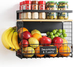 [WIDER SHELF] 1 SET Strong Magnetic Shelf Basket for Fridge with Tag & Bamboo Top, XXL Large Magnetic Spice Rack Shelves for Side of Refrigerator, Kitchen Pantry Storage Organizer for Food Fruit Veg