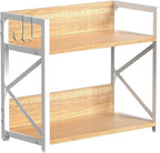Spice-Rack-Organizer-Shelf for Kitchen Counter, 2 Tiers Coffee Bar Station Organizer for Countertop，Space Saving Desk Shelving Riser Unit (Maple, Medium)