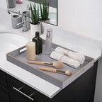 MAONAME Gray Serving Tray with Handles, Rectangular Decorative Tray, Modern Coffee Table Trays, Plastic Ottoman Trays for Bathroom, Decor, 15.7” x 11.8” x 1.57"