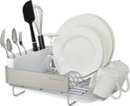 KitchenAid Compact Satin Wire Rust Resistant, Expandable Dish Rack with Angled Self Draining Drainboard with Removable Flatware Caddy, 23.18-Inch, Gray