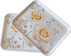 Large Serving Platter Melamine Trays 2 Pack Stackable Food Tray with Floral Print for Gift, Party, Decor, Home, Restaurant (Gold Rose, Medium)