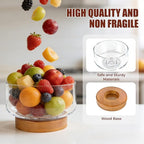 Prikoi 155oz Large Trifle Bowl with Wood Stand, Clear Glass for Displaying Layered Dessert, Salads, Fruit, Modern Design Food Storage Container, Elegant for Party, Holiday, Housewarming Gift