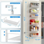 12.3" W Narrow Over the Door Pantry Organizer, 6-Tier Over the Door Organizer with Adjustable Basket, Pantry Door Organization for Pantry Kitchen Storage Room Spice Rack, White