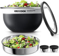 18/8 Stainless Steel Salad Bowl Kit - 74oz, Salad Bowls to go for Lunch, Comes with 1.7oz Condiment Container and Removable Tray for Organization - Leak-Proof, Dishwasher Safe (Black)