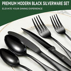 49 Pieces Black Silverware Set with Steak Knives, Stainless Steel Silverware with Organizer Flatware Utensils Set for 8, Forks and Spoons Silverware Set Cutlery Set