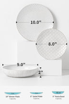 FOBENTA 24-Piece Embossed Ceramic Dinnerware Set–8 Dinner Plates, 8 Salad Plates, 8 Pasta Bowls,Elegant & Durable Tableware for Large Families, Dishwasher & Microwave Safe