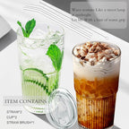 Luiaiog 18.5oz Glass Cups with Lids and Straws - Set of 2 Reusable Tumblers, Thickened Shatter-Resistant Glass, Ideal for Iced Coffee, Smoothies, Cocktails, Juices - Elegant & Durable Drinkware