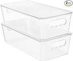 Vtopmart 2pcs Clear Organizers and Storage Bins with Lids, Stackable Plastic Storage Containers with Handles for Fridge, Freezer, Pantry, Cabinet, Kitchen Organization