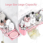 NESOMI Shower Caddy Adhesive Shower Organizer 7-Pack, Rustproof Stainless Steel Bathroom Shelves, Large Capacity No-Drill Rack Storage Accessories with Soap Dish Toothbrush Holder Hooks