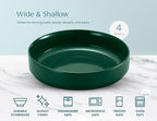 KooK Ceramic Large Pasta Bowls, Microwave and Dishwasher Safe, Great for Soups and Salads, Shallow Serving Bowls, Glossy Porcelain, 47 oz, Set of 4, Hunter Green