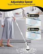 Electric Spin Scrubber for Cleaning Bathroom, Shower Scrubber Cordless Cleaning Brush with IPX7 Waterproof & 2 Speed, 3 Brush Heads, Bathroom Cleaning Supplies for Shower Tub Kitchen Tile Toilet White