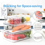 14-Pack Clear Fridge Organizer Bins with Lids, Stackable Refrigerator Storage Containers, BPA-Free with Drain Tray & Anti-Slip Base for Fruits, Veggies, Drinks
