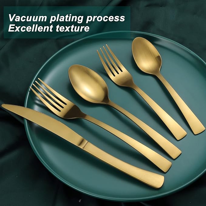 Bestdin 20-Piece Matte Gold Silverware Set, Premium Stainless Steel Flatware Set for 4, Spoons and Forks Set Includes Knife/Fork/Spoon, Nice Gifts for Thanksgiving&Chirstmas.