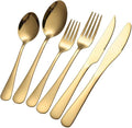 GPY Gold Silverware Set with Steak Knives, 36-Piece Stainless Steel Flatware Set Service for 6, Titanium Plated Gold Cutlery with Mirror Finish, Dishwasher Safe for Wedding, Party & Gift