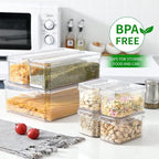 10-Pack Clear Fridge Organizer Containers with Lids, Stackable BPA-Free Refrigerator & Produce Storage Containers with Drain Tray & Anti-Slip Base for Fruits, Veggies & Drinks