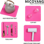 MicoYang Silicone Dish Drying Mat for Multiple Usage,Easy clean,Eco-friendly,Heat-resistant Silicone Mat for Kitchen Counter or Sink,Refrigerator or Drawer liner Rose M 12 inches x 12 inches