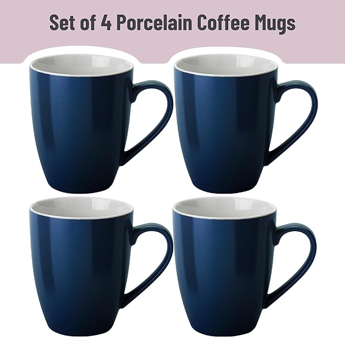 BTaT- Porcelain Coffee Mugs Set, 16 Ounces, 4 Pack, Black Ceramic Coffee Mugs with Handle, Restaurant Cups for Mocha, Tea, Cappuccino, Cocoa, Cereal, Mug Gift Set, Dishwasher and Microwave Safe
