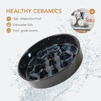 Havniva Ceramic 3.2 Cup Dog Bowl Slow Feeder, 9.5 inch Slow Pet Food Dish for Large Dog, Stop Bloat, Preventing Choking(Single Bowl, Starry Sky)