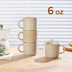 GBhome 6OZ Stackable Coffee Mugs, Ceramic Coffee Mugs with Texture Patterns for Man,Woman,Dad,Mom, Modern Coffee Cups Set of 4 for Espresso/Cappuccino. Dishwasher&Microwave Safe