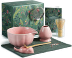 Pink Matcha Whisk Set, 7 Pcs Matcha Kit Includes Matcha Bowl with Spout, Bamboo Whisk, Chasen Holder, Sifter, Scoop and Rest, Tea Towel, Matcha Making Kit Tools for Family/Friend
