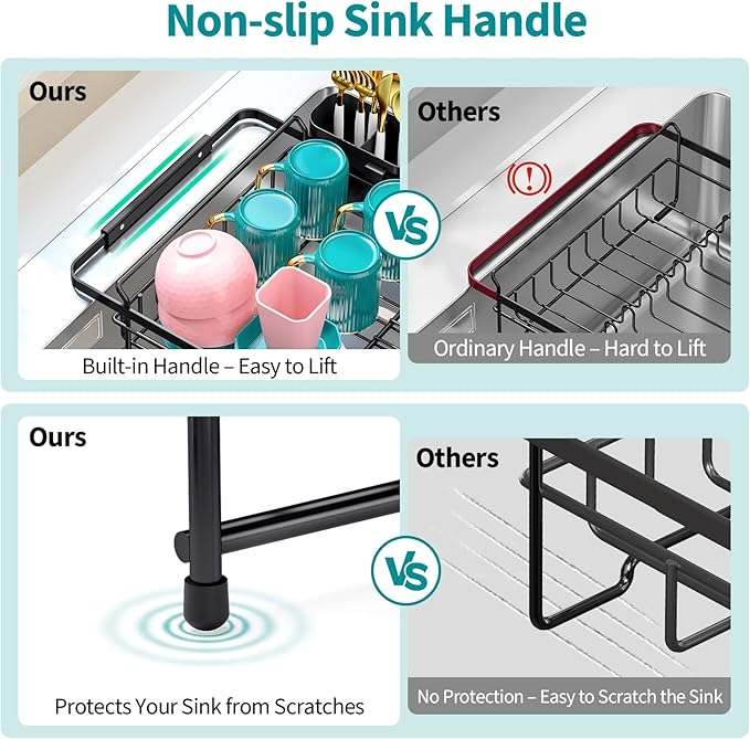 Urackify Expandable in Sink Dish Drying Rack - Adjustable Dish Rack Over Sink, Rustproof Dish Drainer for Kitchen Counter, Dish Strainer with Utensil Holder, Fit Kitchen for 13"-18"