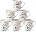 16 OZ Coffee Mugs Set of 6, Aesthetic Cute Cups with Retro Floral Pattern, Inspirational Affirmation Gifts for Women, Coworkers, Friends, Ceramic, (White)
