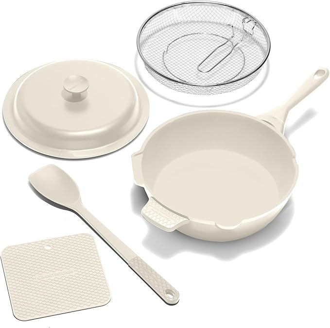 ZUKA 10 in 1 Ceramic Pan by Granitestone, Large 12 Inch Saute Pan with Lid Serves as Deep Frying Pan Set with Steamer, Everyday Skillet, Non Toxic Ceramic Nonstick, Induction Oven & Dishwasher Safe