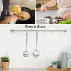 2PCS Soup Ladle Stainless Steel and Slotted Spoon Set, 304 Wok Utensils Set, Metal Strainer Spoon for Cast Iron/Carbon Steel Wok