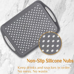 17.7" x 12.5" Anti-Slip Serving Trays with Handles, 3 Pcs X-Large Rectangular Food Serving Tray for Lap, Reusable and Durable, Grey