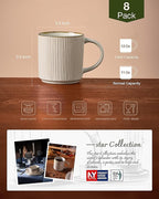 famiware Coffee Mug Set for 8, Star 12 oz Catering Mugs Cup Set with Handle for Coffee, Tea, Cocoa, Milk - Ceramic Stoneware Drinkware Set, White