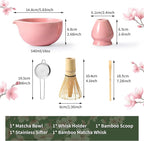 Matcha Whisk Set 5 Pcs, Matcha Kit Set Includes Matcha Bowl, Matcha Whisk and Holder, Bamboo Scoop and Sifter, Ceramic Matcha Set, Matcha Tea Set, Ideal Gift for Family/Friend (Pink)