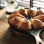 WUWEOT Cast Iron Wedge Pan, Round Corn Bread Skillet, 8-edges Biscuit Pan Mini Cake Pan with Long Handle for Scones, Corn Stick, Muffins, Cupcakes and Brownies