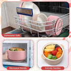 Domensi 4 Pcs Square Porcelain Kid Plate and Bowl Set with Suction, 2 Ceramic Toddler Divided Plate 2 Baby Anti Slip Silicone Sleeve Bowl for Feeding Supplies Microwave Dishwasher Safe (Pink, Beige)