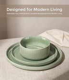 GBHOME 18-Piece Stoneware Dinnerware Set for 6 – Ribbed Ceramic Plates and Bowls, Scratch-Resistant, Microwave & Dishwasher Safe, Reactive Glaze, Light Green