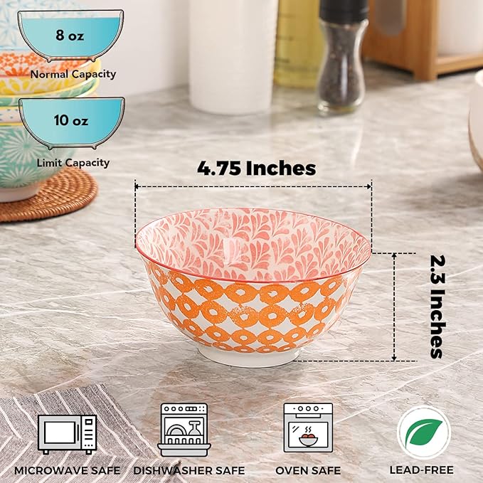 Ceramic Bowls, 10 Oz Small Bowl, Set of 8 Ice Cream Bowls, Dessert Bowl for Salsa, Rice, Sauce, Side Dishes, Snack, Condiment, 4.75 Inch-Microwave Dishwasher Safe