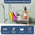 KABUM 304 Stainless Steel Sponge Holder for Kitchen Sink, Compact Sink Caddy with 4 Non-Slip Silicone Pads, Easy to Clean Rustproof 304 Steel, Kitchen Essentials, No-Tools Design (8.27x2.95x3.43)