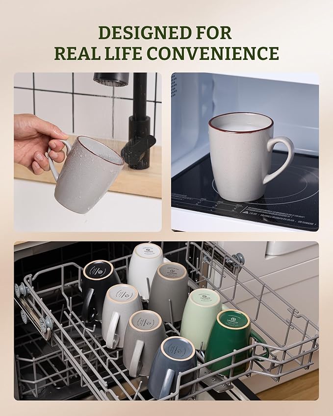 famiware Venus Coffee Mugs for 6, 14 oz Mug Set, Dringking Cup with Handle for Coffee, Tea, Cocoa, Milk, Ligth Gray