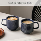 Stackable Coffee Mugs Set: 13 oz Ceramic Stacking Cups for Cappuccino Latte Tea - Microwave Safe Mug for Home & Office - 4 PCS, 4 Color Assorted