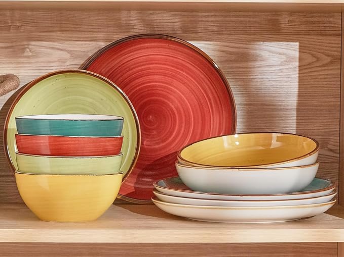 ONEMORE 16 oz Cereal Bowls Set of 4 Soup Bowls Ceramic for Kitchen - Dishwasher and Microwave Safe - Colorful Bowl Set for Oatmeal Salad Pasta Fruits, 5.5 inch, Assorted Colors