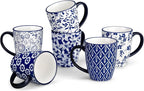 vancasso SELENE Coffee Mugs Set of 6, 12 Oz Porcelain Coffee Cups with Handle, Ceramic Tea Cup for Cappuccino, Latte, Tea, Cocoa, Dishwasher & Microwave Safe Gift Sets, Vintage Blue