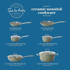 Sur La Table Kitchen Essentials 10 Piece PFA Free Non-Toxic Titanium Ceramic Nonstick Interior Forged Aluminum Cookware Pots and Pans Set - Green - Induction Compatible