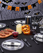 BESTVIP 175PCS Plastic Clear Black Plates for Party, Disposable Dinnerware Set for 25 Guests, 50 Plastic Plates, 25 Cups, 25 Pre-Rolled Napkins with Cutlery for Party, Christmas, Wedding